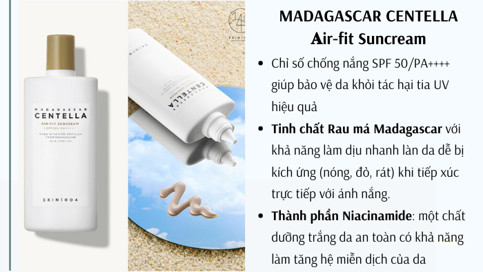 Kem chống nắng da mụn Skin 1004 MADAGASCAR CENTELLA 𝐀ir-fit Suncream